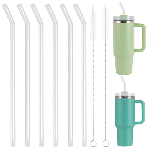 Cannucce di Vetro Lunghe 31 cm per Stanley Adventure Quencher 40 oz, 6 Pcs Cannucce di Ricambio da Viaggio, con 2 Spazzole per la Pulizia, Cannuccia Stanley Cup Trasparente (6 curve)