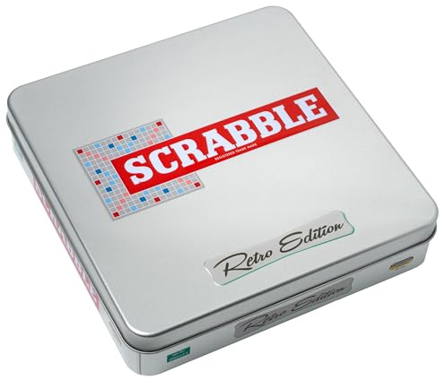 Ideal | Scrabble Retro Edition Tin | Beautifully presented in a collector's tin with wooden racks and tiles | Classic Games | For 2-4 Players | Ages 10+