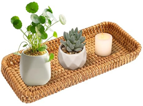LEKEFETO Rattan Aufbewahrungskorb, Geflochtene Rattankörbe, Korb Aufbewahrung, Badezimmer Aufbewahrung, für Schubladen, Dekorativ, Küche, Wohnzimmer(27,5 x 11 x 4 cm)