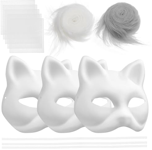 Gadpiparty 1 set tomma kattmasker therianmask papper hantverk maskerad mask med syntetiskt hår och nät halloween mask djurmask makeup boll rollspelsfest