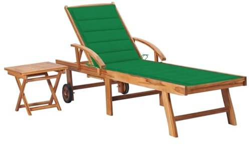 Buzaza Sonnenliege mit Tisch und Auflage Massivholz Teak Gartenliege Strandliege Klappbar Leicht