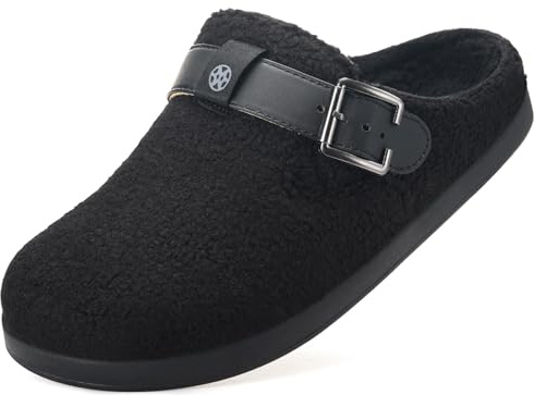 Sisttke Chaussons Sabots Femmes Hommes Hiver Chaude Fourrure Peluche Pantoufles Mules Chaussures de Jardin Antidérapant Confort Intérieur extérieur,Noir,41 EU