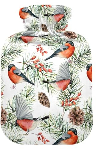 Wärmflasche mit Bezug, Wasserfarben-Gimpel, Vogel, 2 l, auslaufsicher, Wärmbeutel für Hand-, Fußwärmer, Nacken, Schulter, Rücken, Muskelschmerzen, Kältekompresse
