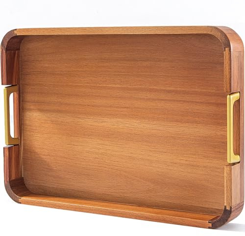 Serviertablett mit Griffen, Akazienholz, Holztablett, 43,2 x 30,5 cm, Ottoman-Tablett für Couchtisch, Serviertabletts für Ottomane, Frühstück, Essen, Vorspeisen, Lebensmittel, Snacks