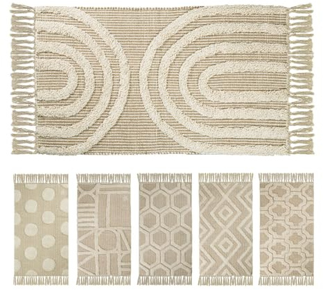 OLIVO.shop Tappeto Bagno in Cotone, Tappeti Bagno Moderni, Lavabile, Tappeto in Cotone, Tappeto Multiuso, Cucina, Ingresso vari disegni e misure Beige CORSICA (50x90 cm, Chic)