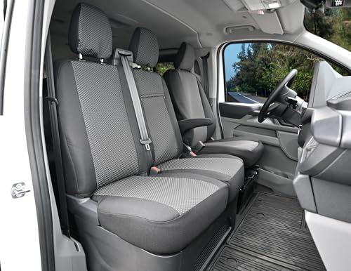 Z4L Sitzbezüge passend für T7 Transporter/Caravelle ab 2025 3 Sitzer - Polyester Schwarz, Grau, LUX - Passgenau