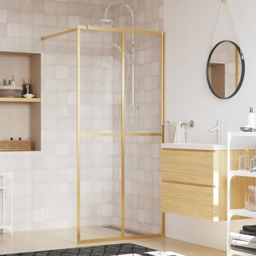 Parete per Doccia Walk-in Vetro Trasparente ESG 80x195 cm Oro (21,26KG)