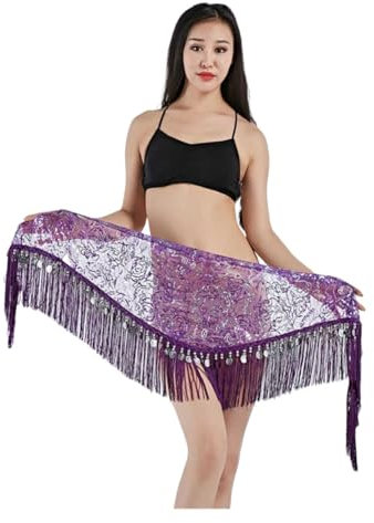 Bauchtanz Kostüm Damen,Bauchtanz Hüfttuch Bauchtanz Professionelle Kostüm Zubehör Tanzgürtel Dreieck Bauchtanz Hip Schal Für Frauen(Purple,Golden Coins)