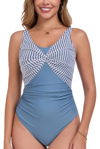 OAMENXI Dam helbaddräkt magkontroll badkläder med retro rynkad strand monokini baddräkt, XXL