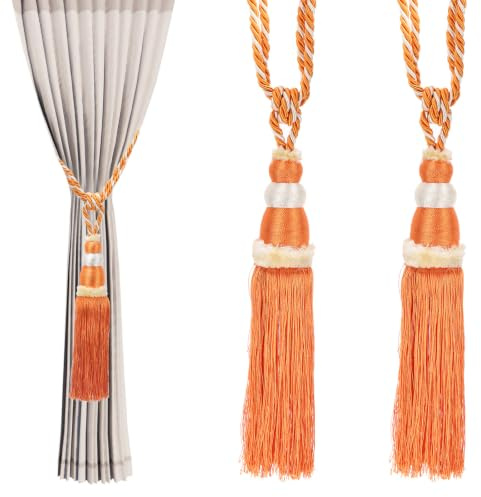 PATIKIL Nappe per Tende, 2 Pezzi 28 Forma Zucca Nappe per Tende con Frange, Legacci per Tende Fatti A Mano Cordone Decorativo per Casa, caffè, Ufficio, Arancione