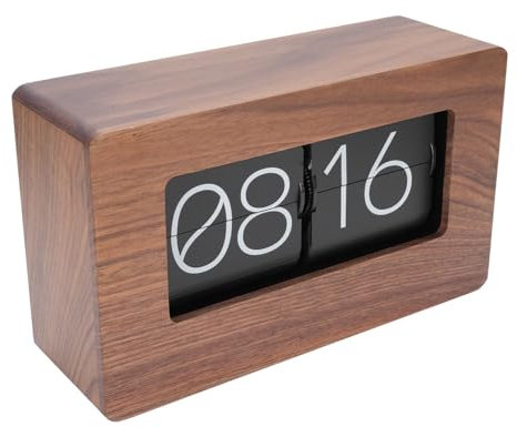 Oreilet Flip Clock, Retro -Stil Große Weiße Zahlen, 24 -Stunden -System, Stilles Design, aus Schwarzem Walnuss und PVC Gefertigt, Ideal für Büro, Wohnzimmer, Schlafzimmer