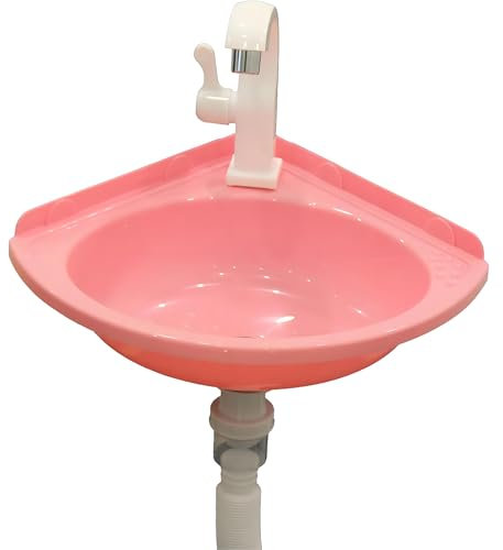 Lavabo De Plástico 1 Seno Fregadero Del Baño Esquina Montada Dn La Pared Pequeño Rosa Lavabo Para Guardarropa Baño Aseo Fregadero Un Seno Para Interior Y Exterior Con Grifos Y Accesorios De Drenaje