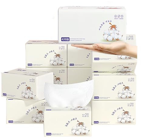 10 Stück, insgesamt 4200 Blatt, weiches weißes Gesichtstuch, 4-lagiges Toilettenpapier, Holzzellstofffaser, Einweg-Serviette, Reise-Papierhandtücher, Papierextraktion