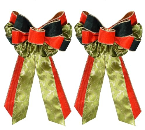PATIKIL Große Kranzschleife 20x11, 2 Stück Christbaumschleife Schneeflockenmuster Band Hochzeit Geburtstag Fest Party Zuhause Haustürdekoration, Beige