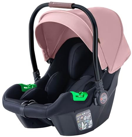 Daliya® NEOMOVE i-Size Babyschale 0–13 kg (40–87 cm) – 5-Punkt-Gurt, verstellbare Kopfstütze, für NEOMOVE Kinderwagen, Neugeboreneneinlage, Tragegriff, Baby Autositz, Kindersitz (Schwarz-Rosa)