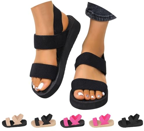 Nlaayong Sandales Femme Backstrap Été à Plateforme Compensées Confortable Sandales à Bout Ouvert de Plage