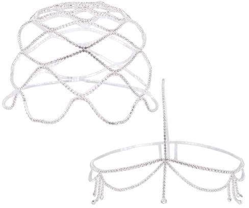 NBEADS 2 Stück 2 Stile Strass Mesh Kopfstück, Silber Kopf Kette Quaste Mesh Flapper Stirnband Kette Für Bridesd DIY Handwerk, Platin Und Silber