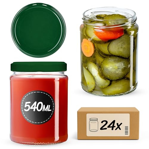 KADAX 24er Set Einmachgläser 540ml TO82 Grün, Sturzgläser Mason Jar mit Schraubdeckel, Luftdichte Twist-off Gläser, Meal Prep, Overnight Oats, Sauerteig