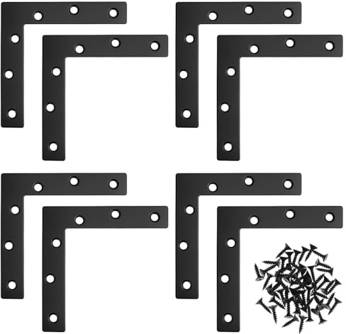QWORK Flat L Brackets for Wood, 8 Pack Heavy Duty Brace Corner Brackets, 120mm x 120mm x 2mm, for Furniture Repair