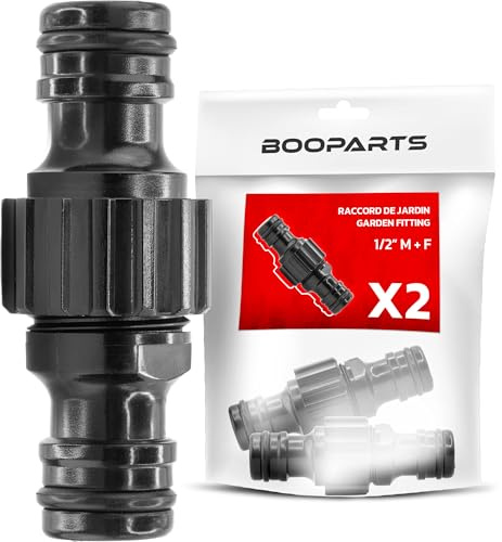 BOOPARTS – Juego de conectores rápidos macho + hembra 1/2 (15/21) | Adaptadores para manguera de jardín, riego e IBC | Conexión rápida universal – Pack de 2