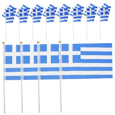 SHINEOFI 100 pièces Lot de Petits Drapeaux Grecs à Main Décorations de Fête Grèce Drapeaux Portables Légers pour Événements Sportifs et Célébrations Nationales