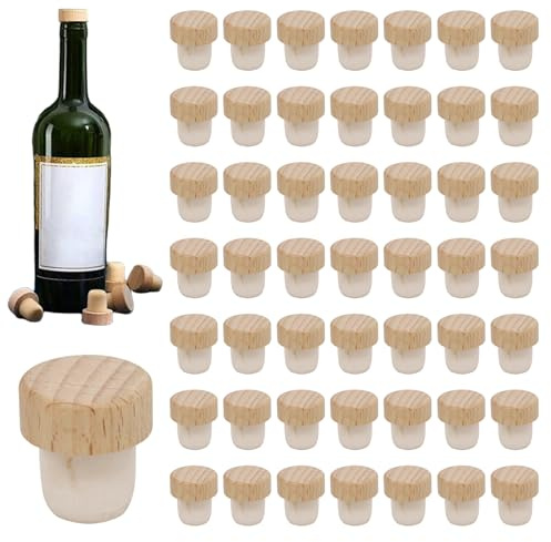 Tapones para botellas 50 tapones de corcho en forma de T de madera, reutilizables para botellas de vino y cerveza
