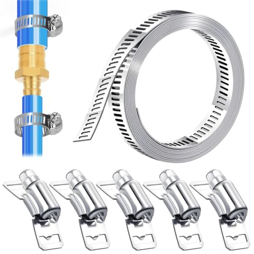 Jubilee Clips, 2m/6.6ft Adjustable Large Jubilee Clips with 5 Stronger Fasteners DIY Large Hose Clamp Stainless Steel Pipe Clamps Worm for Home Gas Pipe, Fuel Line, Exhaust Ducting, Plumbing