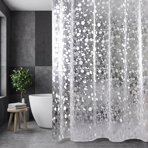 Ulawellor Duschvorhang 180x200 Transparent mit Eva Material Antischimmel Wasserdichtes Mit Geprägtem Kieselstein Muster Inklusive 12 Ringe für Badewanne und Dusche im Badezimmer