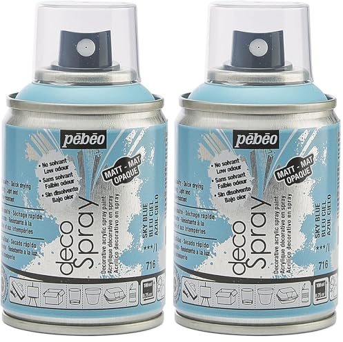 PEBEO - Peinture Acrylique en Spray - Pour la Décoration Multi Supports en Intérieur et Extérieur - Base Eau, Faible Odeur - 100 ml - Finition Mate - Coloris Bleu Ciel (Lot de 2)