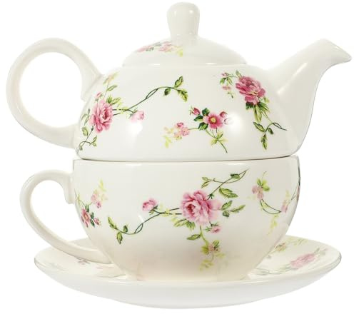 SHINEOFI Set da tè in Ceramica Resistente con Teiera Tazza e Piattino Portatili Piccolo Bollitore per tè Fatto in Casa Design Ergonomico per Uso Domestico e Momenti di Relax