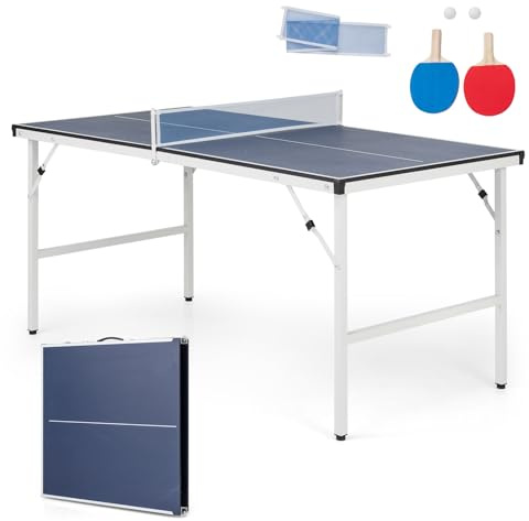 COSTWAY Tavolo da Ping Pong Pieghevole 152,5 x 76 x 71 cm, Tavolo da Ping Pong Salvaspazio e Portatile da Interno ed Esterno con Rete, 2 Racchette, 2 Palline e Maniglia, Preassemblato