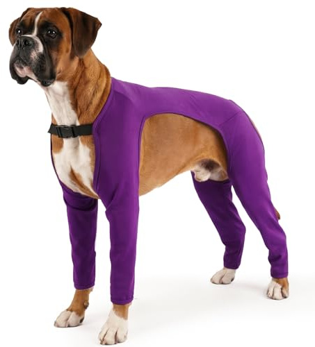 PUMYPOREITY Op Body mit Beinen Hund, Hunde Body Beinoperation Langarmbody Beinwärmer Hundebandage-Beinmanschette Kniebandage für Hinterbeine/Vorderbein(Lila, 2XL)