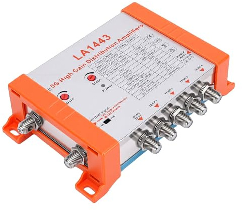 Luocute 4-Kanal-TV-Modulator-Verteilungsverstärker, 45 DB High-Gain-TV-Antennenverstärker mit IRS-Kaskadierung und 5G-LTE-Filter, für den Anschluss Mehrerer Fernseher und Kabelboxen (EU-Stecker)