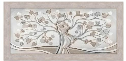Lupia - Quadro moderno, per soggiorno camera da letto, con cornice BOSTON colore BEIGE, 50x100 cm, ALBERO ABBRACCIO MIX stampa su pannello in legno, stile Albero della Vita, amore e famiglia