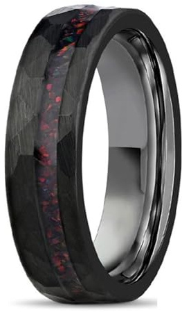 Grewod Ring Hochzeit, Herren Wolfram 6mm Schwarz Struktur mit Rot Opal Ring Verlobung Schmuck Größe 60 (19.1)