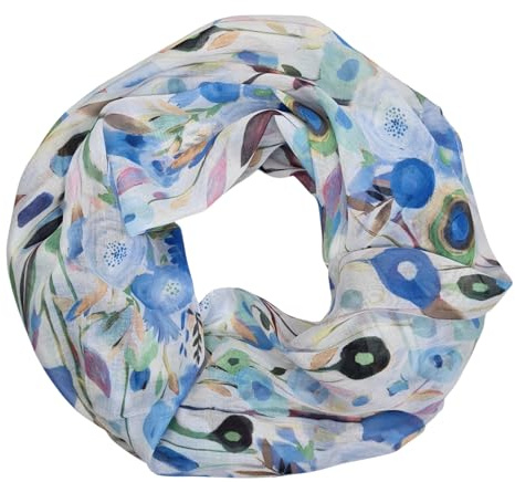 zarolo Damen Loop Schal, Schlauchschal mit Blumen, Schmetterlingen, Muscheln dünnes Halstuch, leichter Rundschal Tücher aus weicher Viskose/Baumwolle