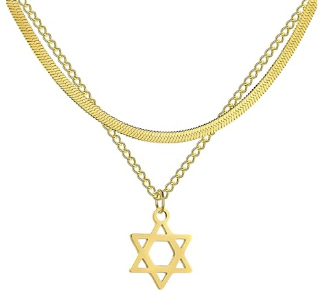 Accessori per ragazze Collana Stella di David per donne e uomini, Ciondolo Stella di David in argento sterling 925 Catena a doppio strato con esagramma, Collana con stella ebraica da donna,
