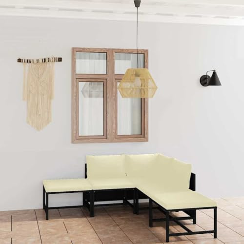 PTUGUOF 6-TLG. PE Rattan Loungegarnitur mit Kissen, schwarz Lounge-Set aus Poly Rattan mit pulverbeschichtetem Stahlrahmen, dick gepolsterte Sitzkissen mit abnehmbaren Bezügen, modularer