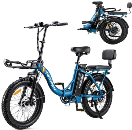TF02 Electric Bike for Adults, 20”*3.0 Fat Tires Folding Electric Bicycle | 36V 17.8Ah Battery, 25Km/h, Cruise Control, 7 Speed, Dual Seat E Bike, 70-80km Range, Disc Brake, IP54 Waterproof