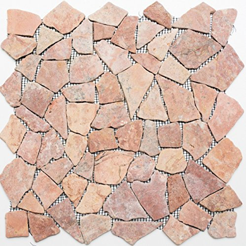 Mosaik Bruch/Ciot uni Rossoverona Marmor Naturstein Küche, Mosaikstein Format: 15-69x8 mm, Bogengröße: 305x305 mm, 10 Bögen