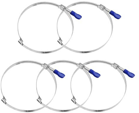 POWERTEC 70225 4 Inch Right Hand Keyed Bridge Hose Clamp, Thumb Screw Key Adjustable Stainless Steel Hose Clamps for Dust Collection, Dust Collector and Dryer Vent Hose, 5 pack