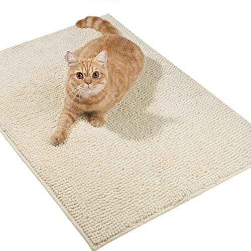 VIVAGLORY Cat Litter Mat Softgrip Litter Trapping Mat, Muddy Litterbox Rug for Indoor & Floor, Machine Washable Easy Clean Soft Microfiber for Cat, 35× 25, Beige