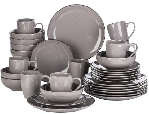 vancasso Tafelservice Set für 8 personen, Navia Geschirrset aus Steingut, 32 teilig Kombiservice mit Speiseteller, Salatteller, Schüsseln und tassen, Vintage Aussehen, Natur Design