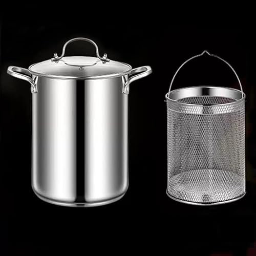SwePer Pots à pâtes Pot à asperges en acier inoxydable 304, 4,5 L/5 L, cuiseur à vapeur for asperges végétales, marmite à pâtes spaghetti avec panier amovible et couvercle en verre visible, poêle à fr