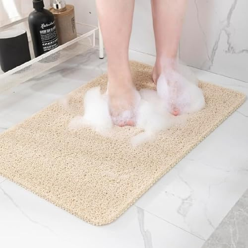 Hargiis Non-Slip Bathtub Mat, Anti Slip Shower Mat, Fast Drying Bathtub Mats, Foot Scrubber Mat, Anti Slip Mat for Tub, Floor, Bathroom, Kitchen, Home, Hotel (Beige 36×24)