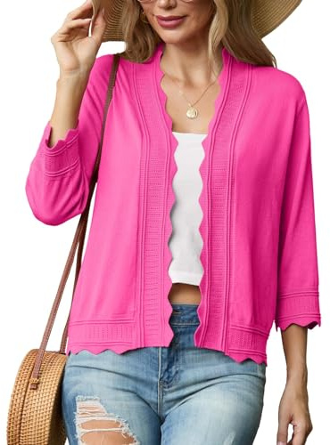 GRECERELLE Veste en tricot pour femme été légère Boléro élégant épaules nues jäckchen Cardigan pour femme tricot manches à volants pour robe soirée d'été mariage, Rose chaud, XXL