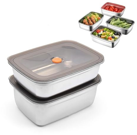 PHMING 2 Piezas Tapers para Comida Hermetico, Acero Inoxidable 304 Recipientes para Alimentos, 1500 ml y 1000 ml Contenedores de Alimentos con Tapa, para Cocina, Picnic, Escuela