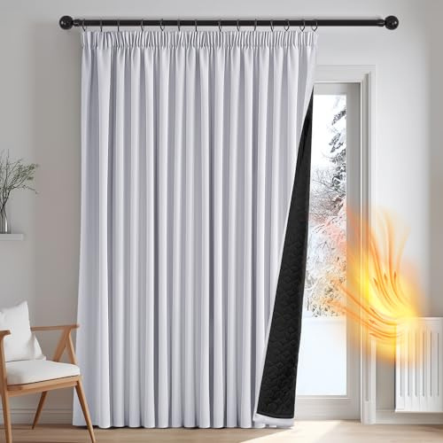 Deconovo Tenda Oscurante Termica Doppio Strato con Fettuccia, Pesante Isolante Antivento per Freddo e Caldo, per Finestre e Porte, 140x175 cm, Grigio Perla, 1 Pezzo – Oeko-Tex® Standard 100