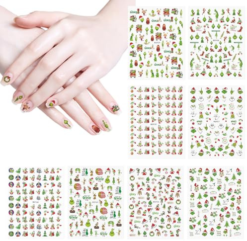 Nagelsticker Weihnachten,8 Blatt Selbstklebend Nagelaufkleber,Nagelaufkleber Weihnachten,Nail Art Sticker,Nail Sticker weihnachten,Nagelsticker Kinder,Dekoration Nageldesign Zubehör