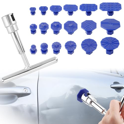 VAGCARS 19PCS Car Dent Puller Kit, Dent Removal Kit with T-Shape Puller & 18 Suction Cups, Dents Pullers, Detachable Portable Car Dents Repair Kit, Universal CarDent Remover for Most Vehicles